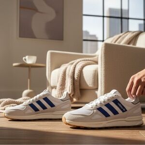 Adidas Run 84 Men's White and Royal Blue Sneakers